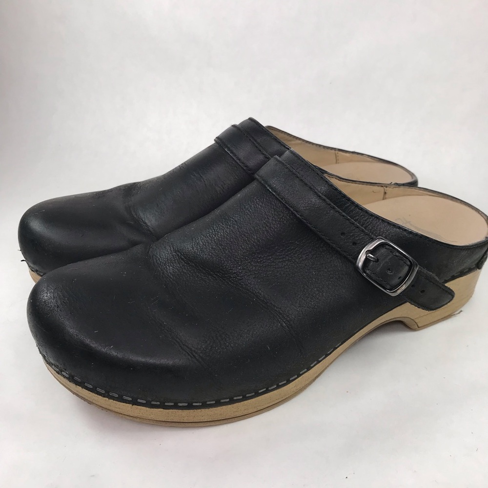 DANSKO Women's Size 40 9.5 10 Berry Black Leather Mules Clogs Shoes
